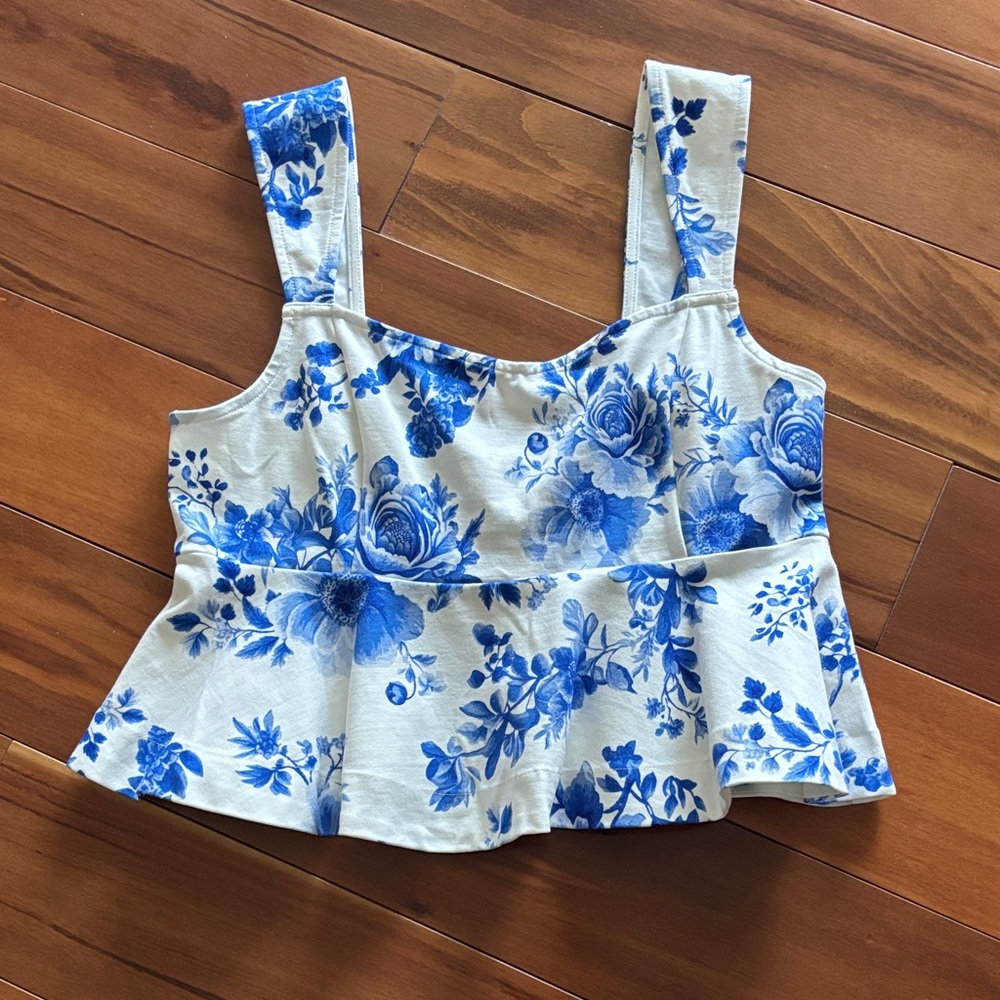 Anthropologie Blue Floral Peplum Top